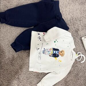 Ralph Lauren Kids Navy Sweatpants and White Bear Top